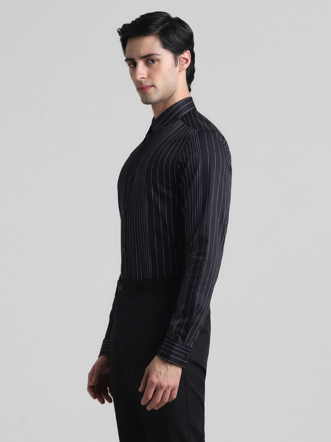 Black Striped Full Sleeves Shirt
