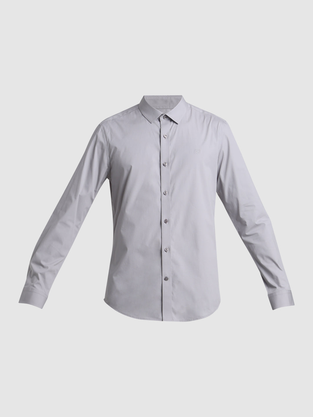 Men's Grey Solid Slim Fit Poplin Shirt With Cutaway Collar