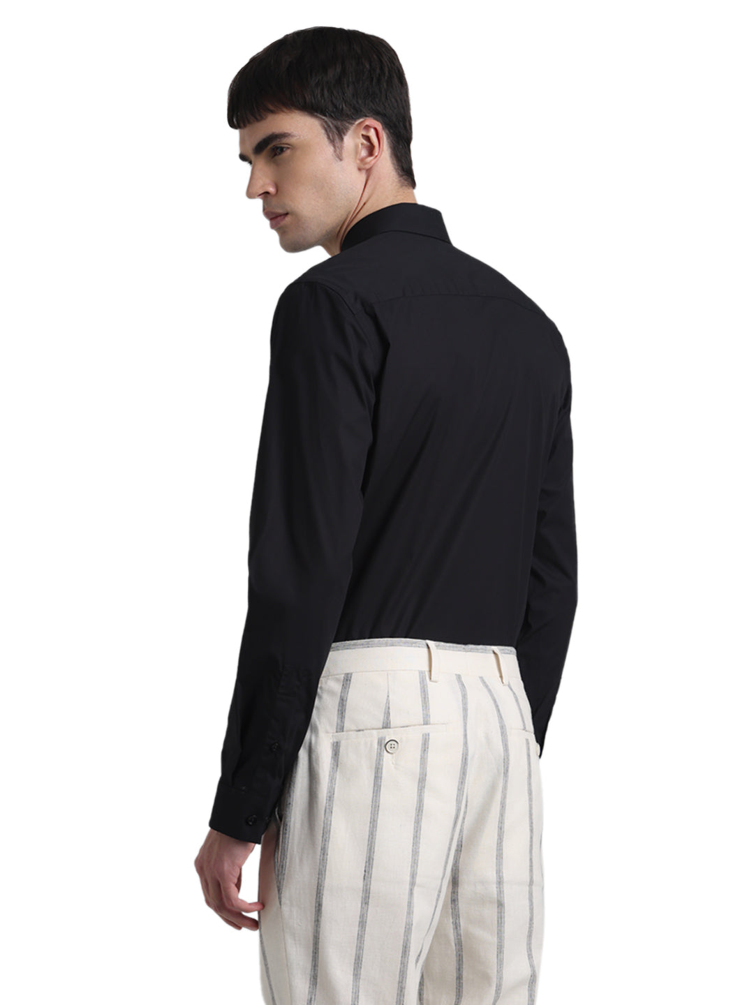 Men's Black Solid Slim Fit Cotton Stretch Poplin Shirt