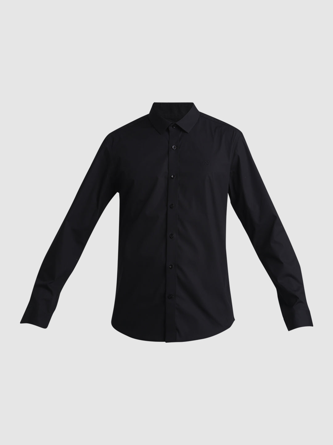 Men's Black Solid Slim Fit Cotton Stretch Poplin Shirt