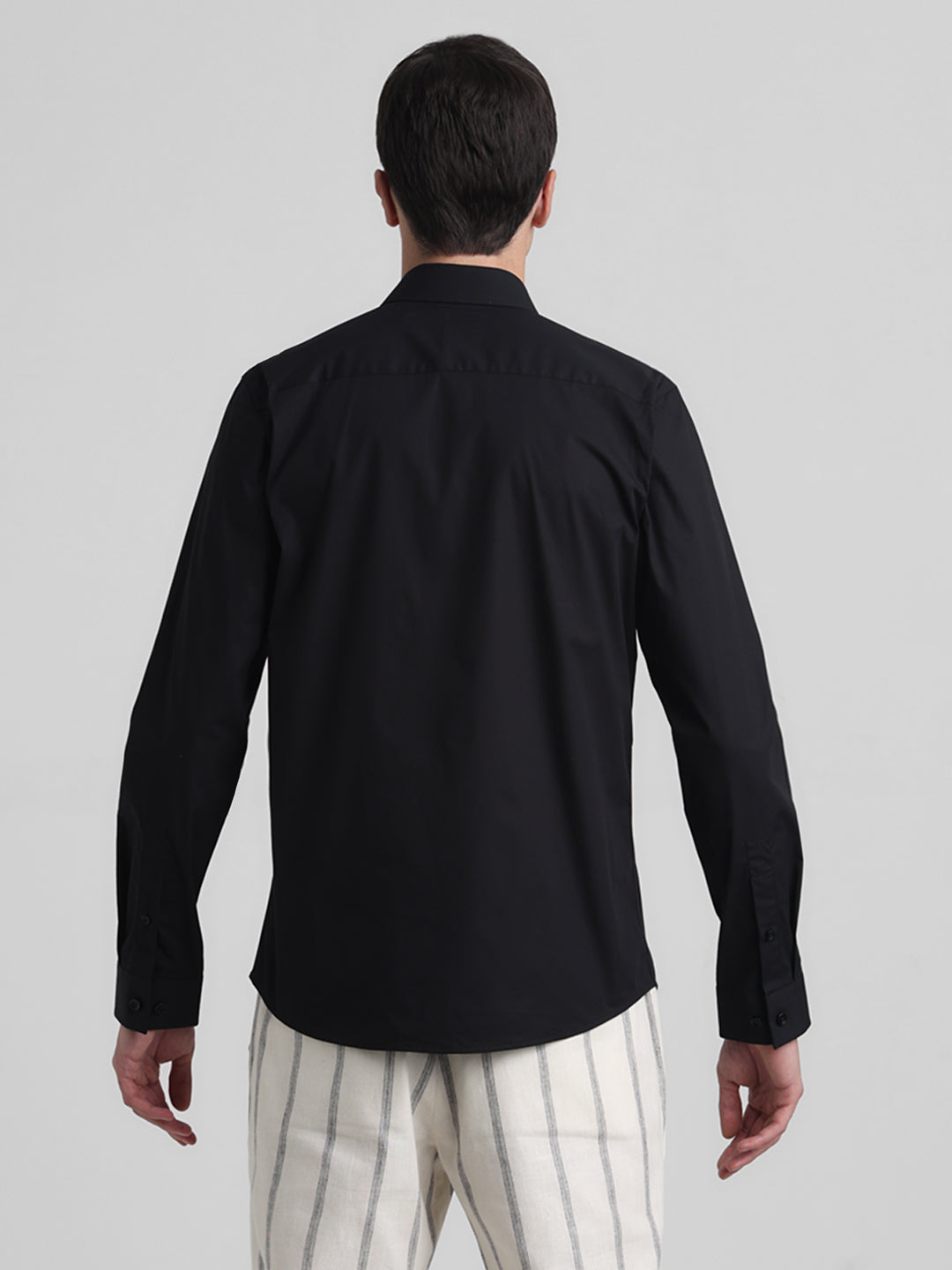 Men's Black Solid Slim Fit Cotton Stretch Poplin Shirt