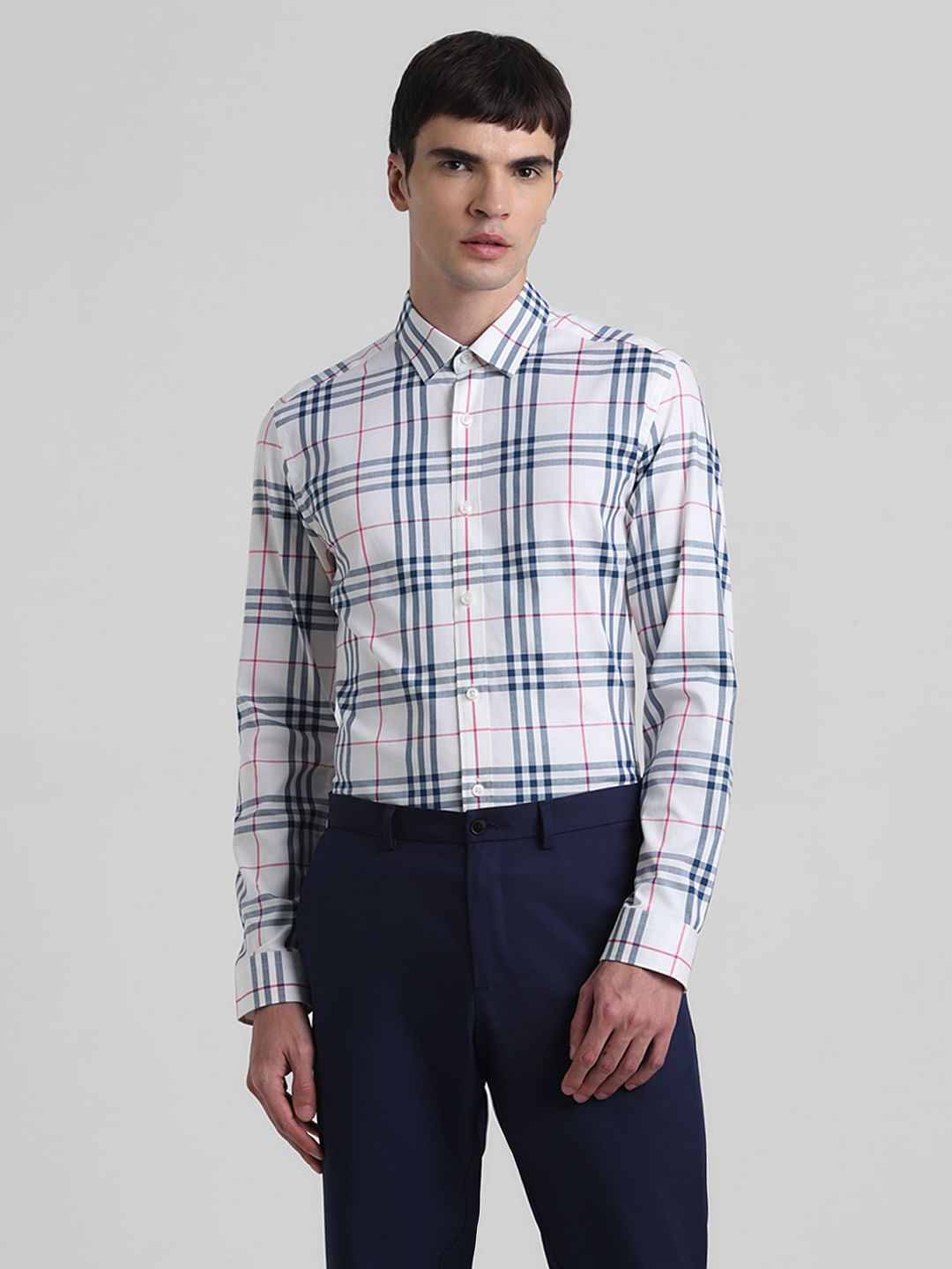 White Check Print Full Sleeves Shirt