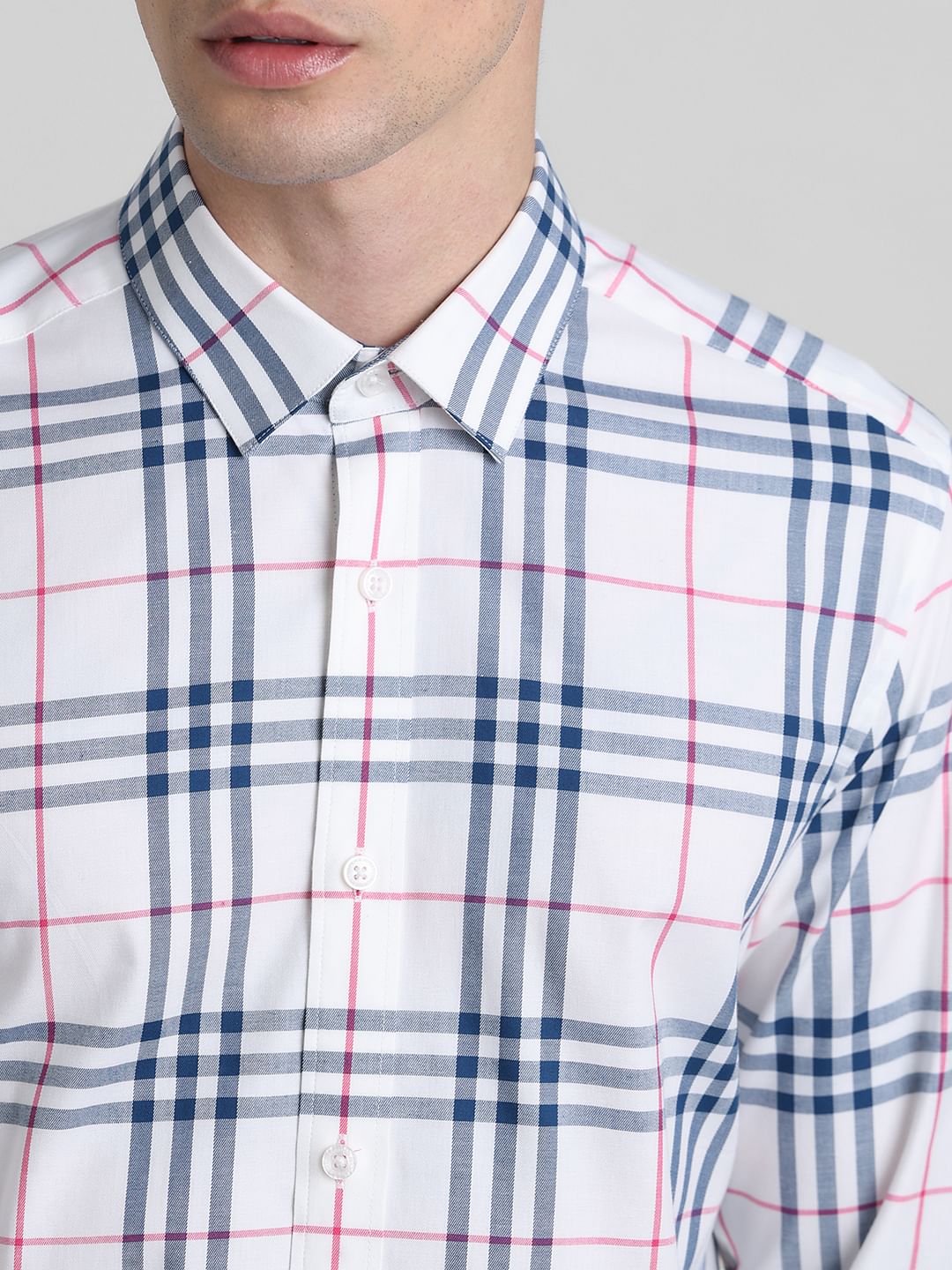 White Check Print Full Sleeves Shirt