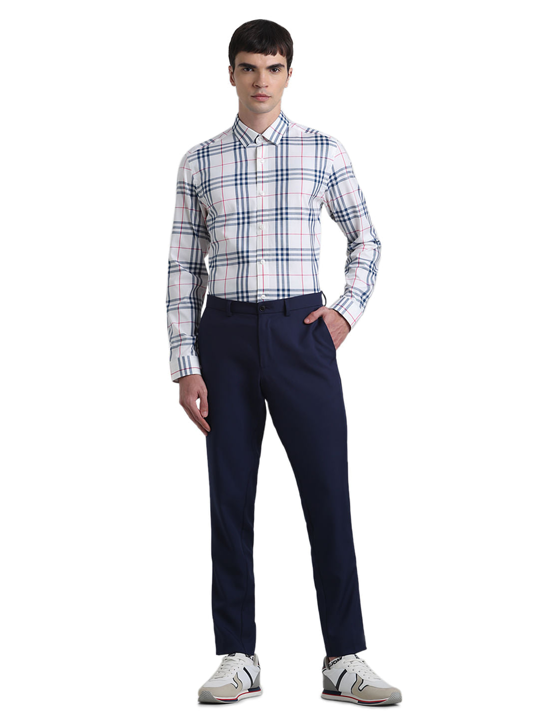 White Check Print Full Sleeves Shirt