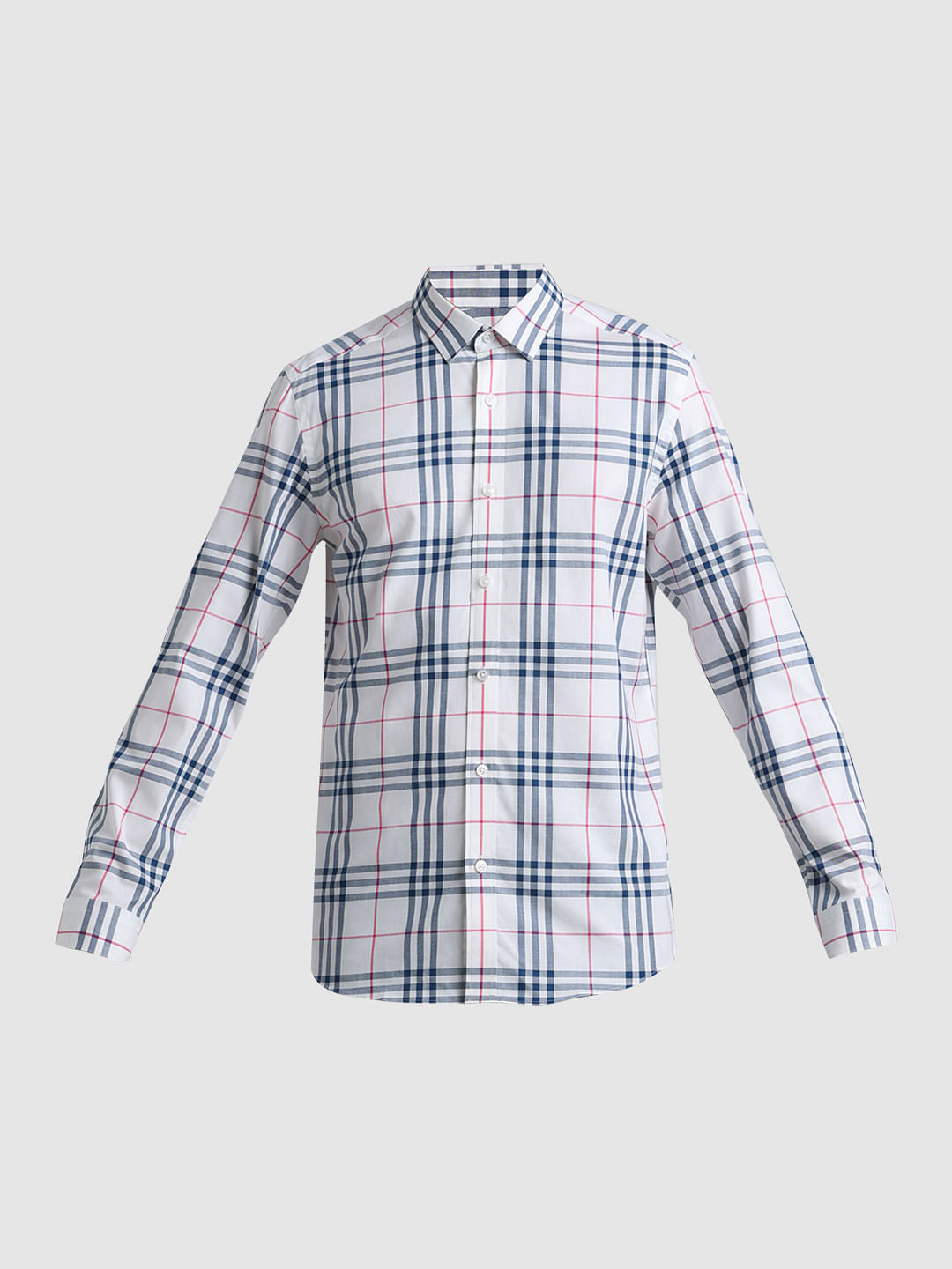 White Check Print Full Sleeves Shirt