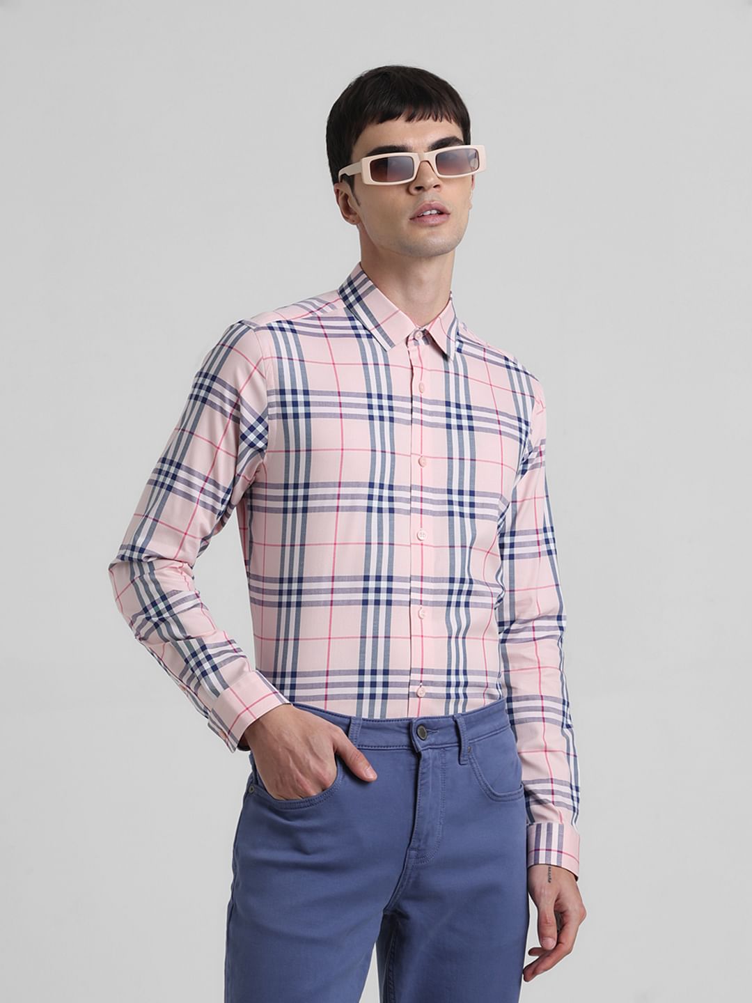 Pink Check Print Full Sleeves Shirt