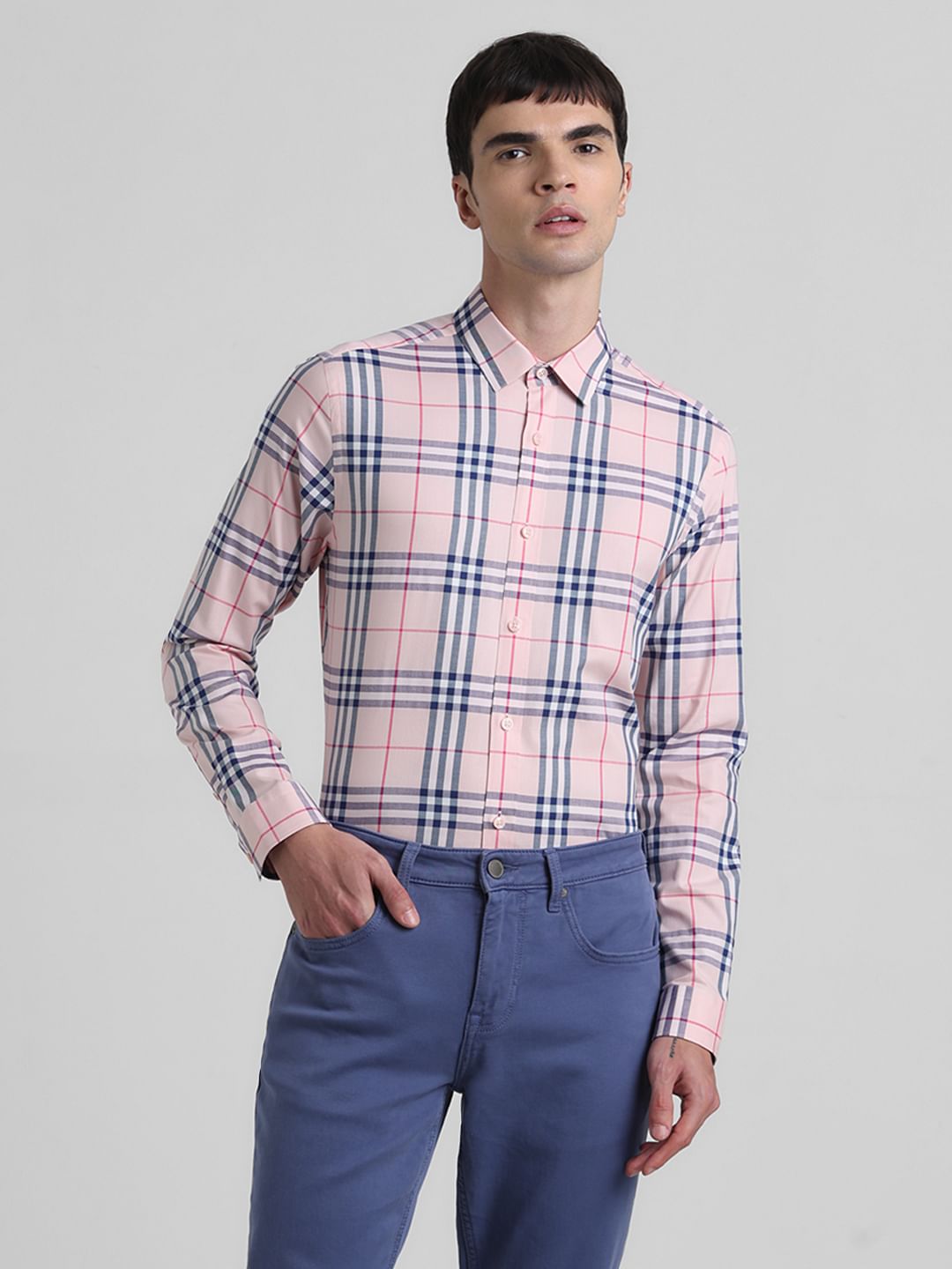 Pink Check Print Full Sleeves Shirt