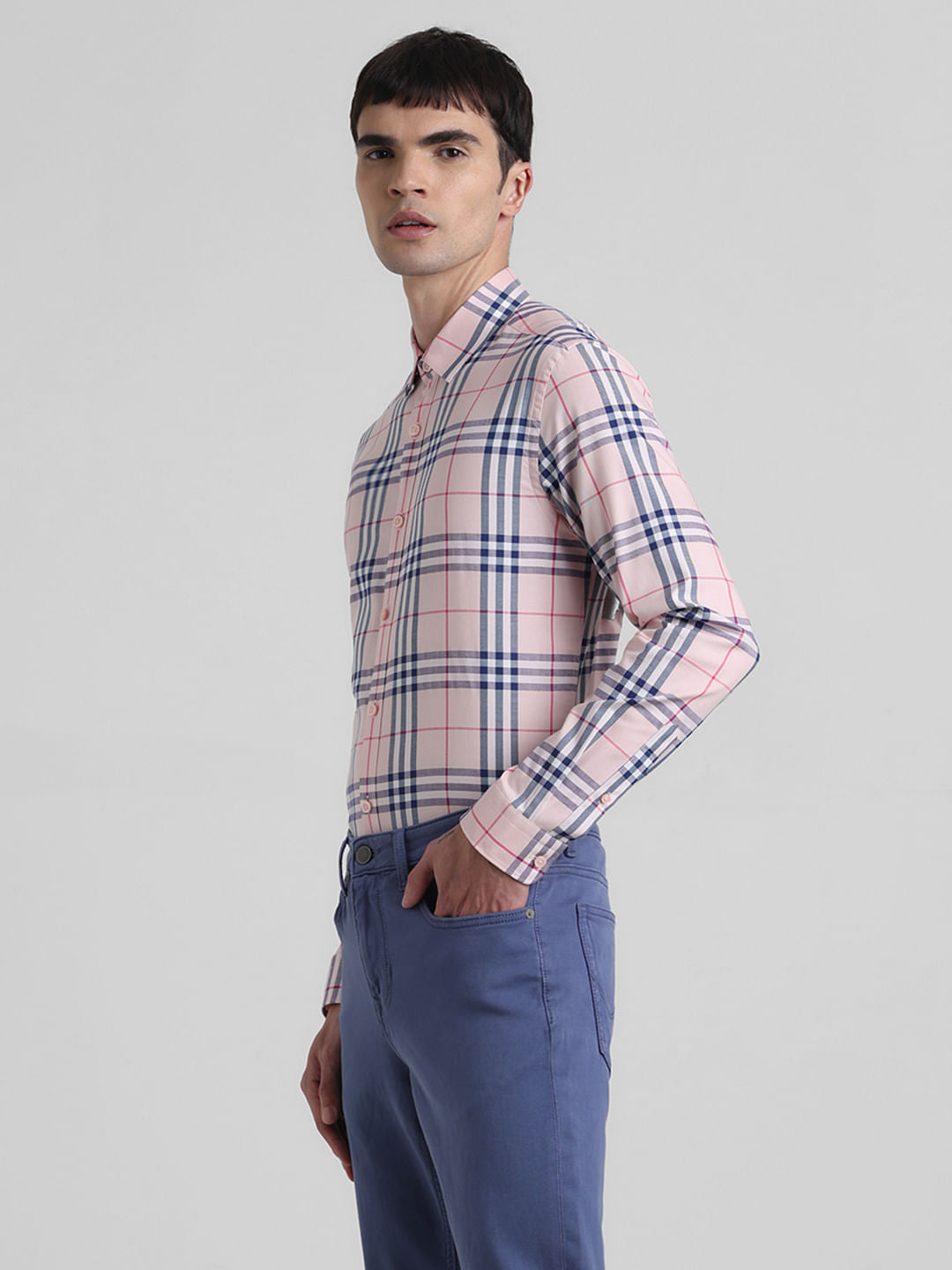 Pink Check Print Full Sleeves Shirt