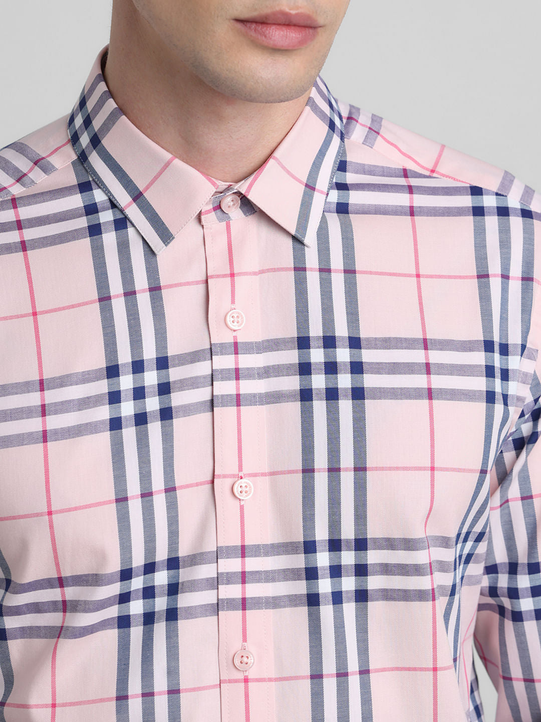 Pink Check Print Full Sleeves Shirt