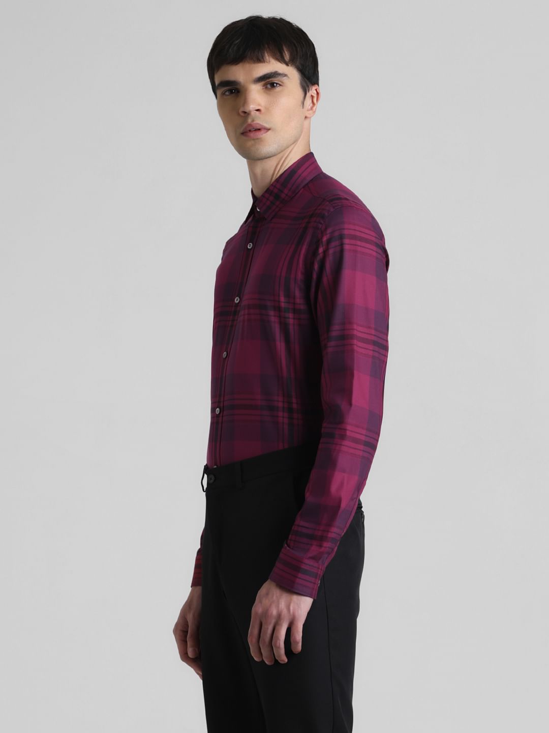 Purple Check Print Full Sleeves Shirt
