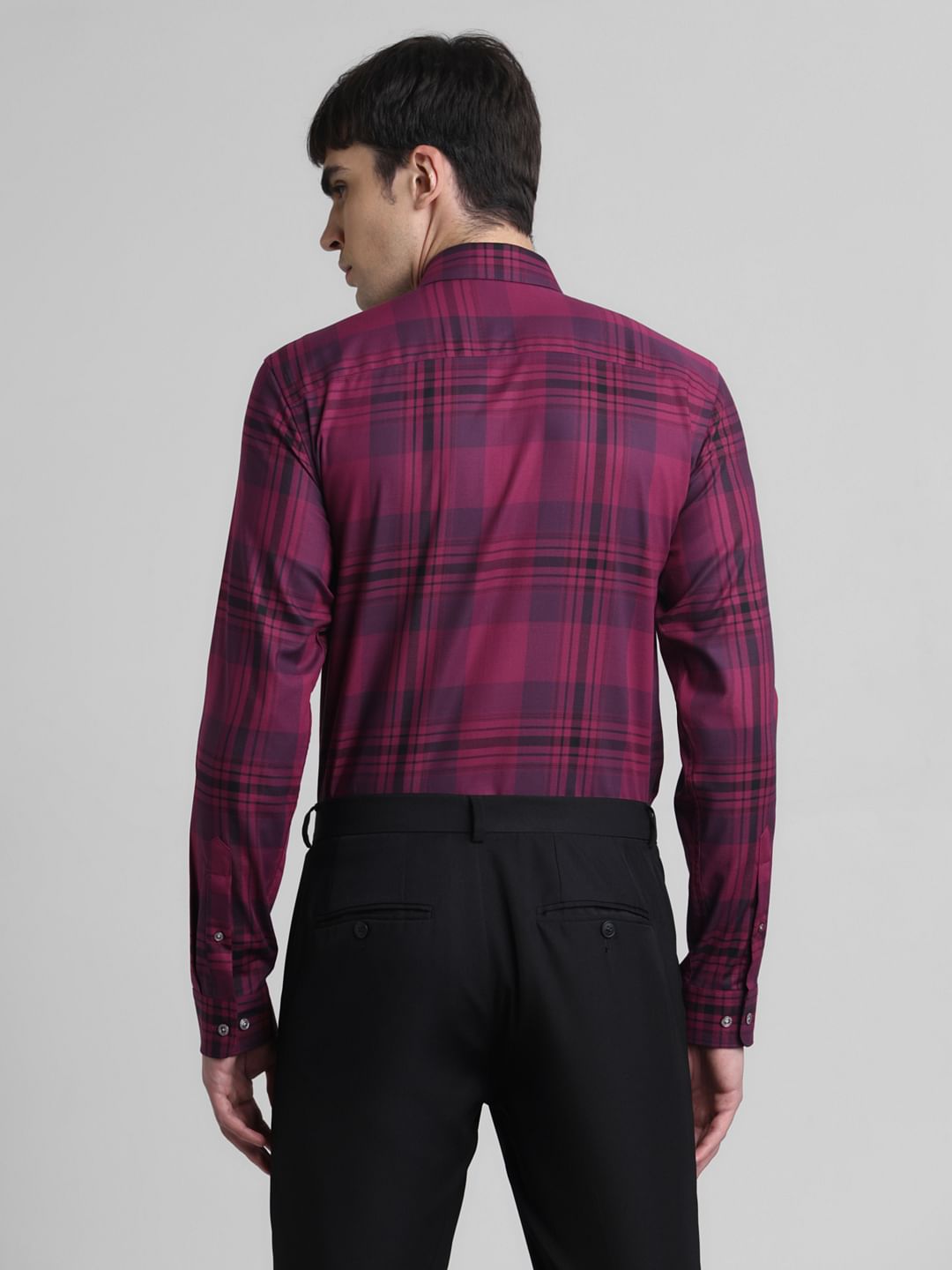 Purple Check Print Full Sleeves Shirt