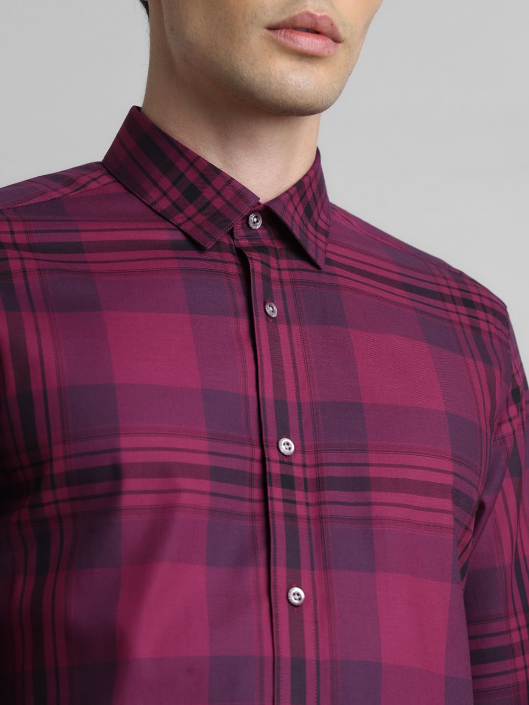 Purple Check Print Full Sleeves Shirt