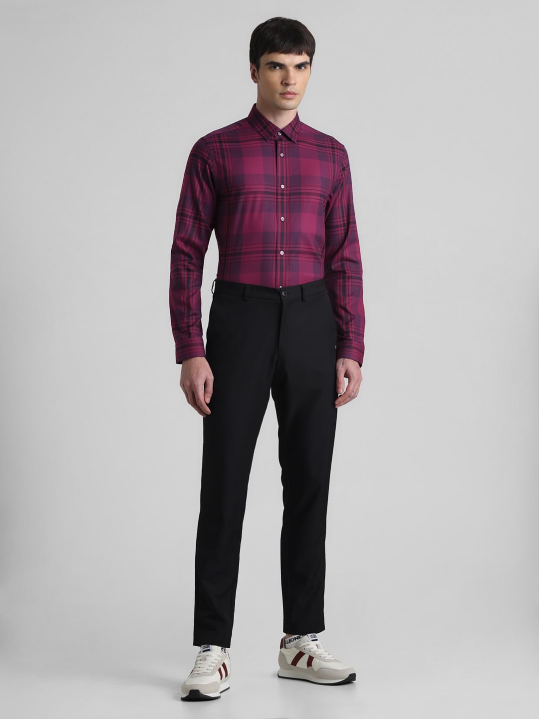 Purple Check Print Full Sleeves Shirt