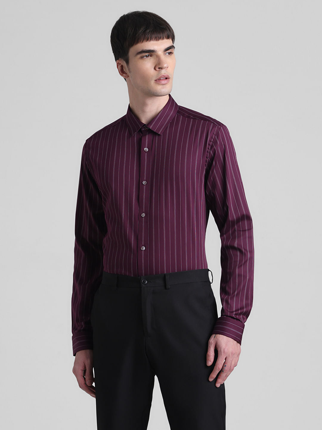Purple Striped Full Sleeves Shirt