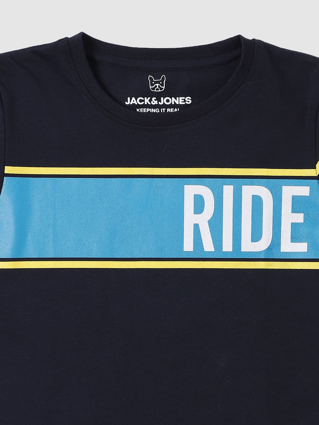 Boys Dark Blue Graphic Print Crew Neck T-shirt