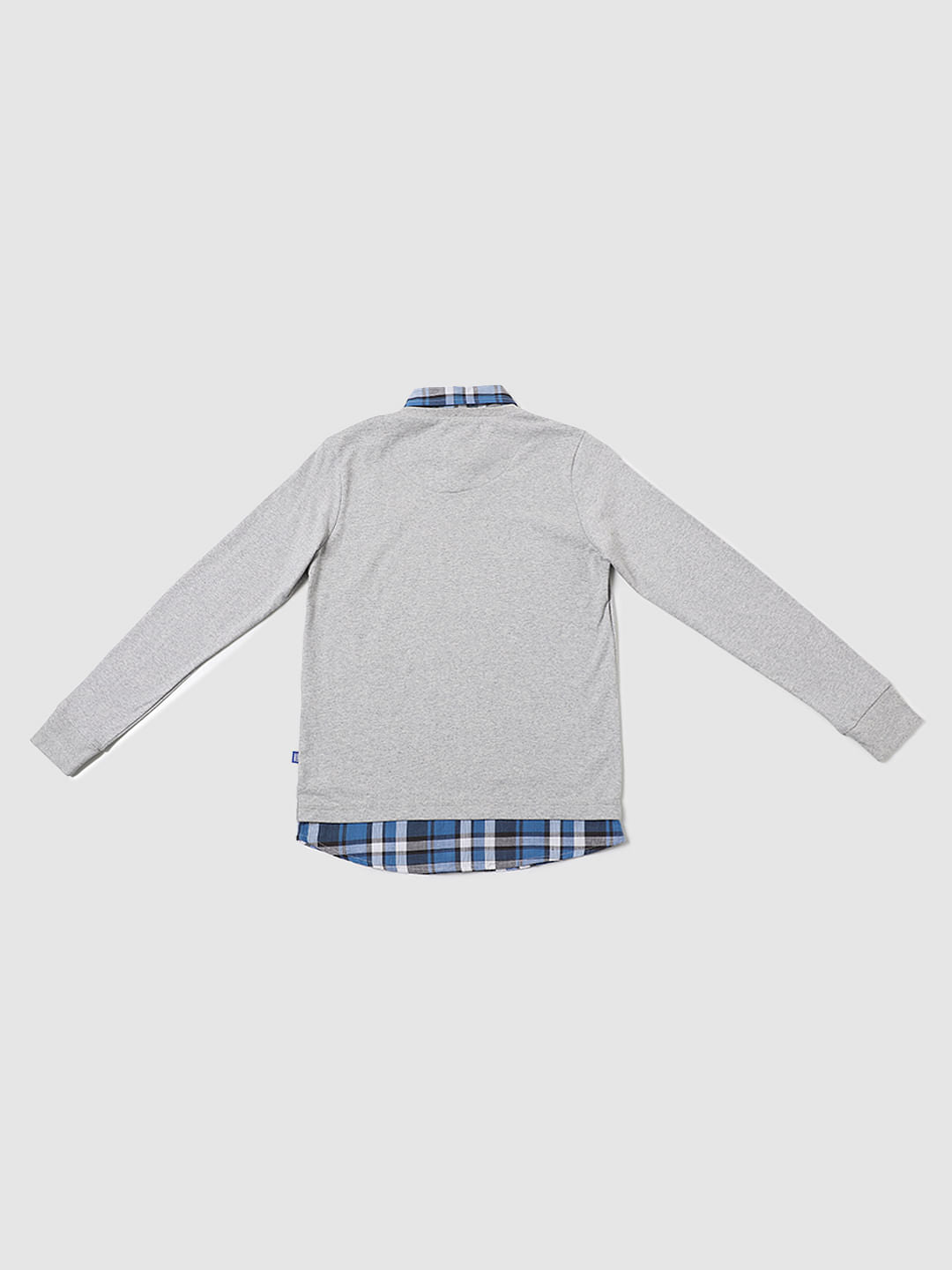 Boys Grey Logo Print Full Sleeves Polo T-shirt