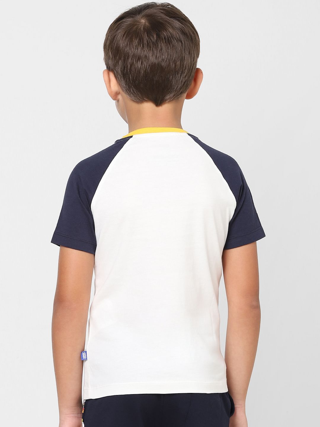 Boys White Colourblocked Crew Neck T-shirt