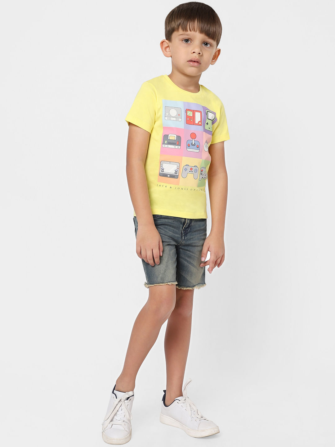 Boys Yellow Graphic Print Crew Neck T-shirt