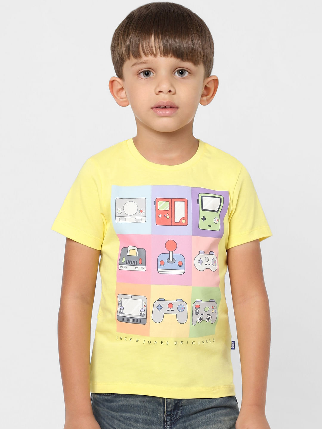 Boys Yellow Graphic Print Crew Neck T-shirt