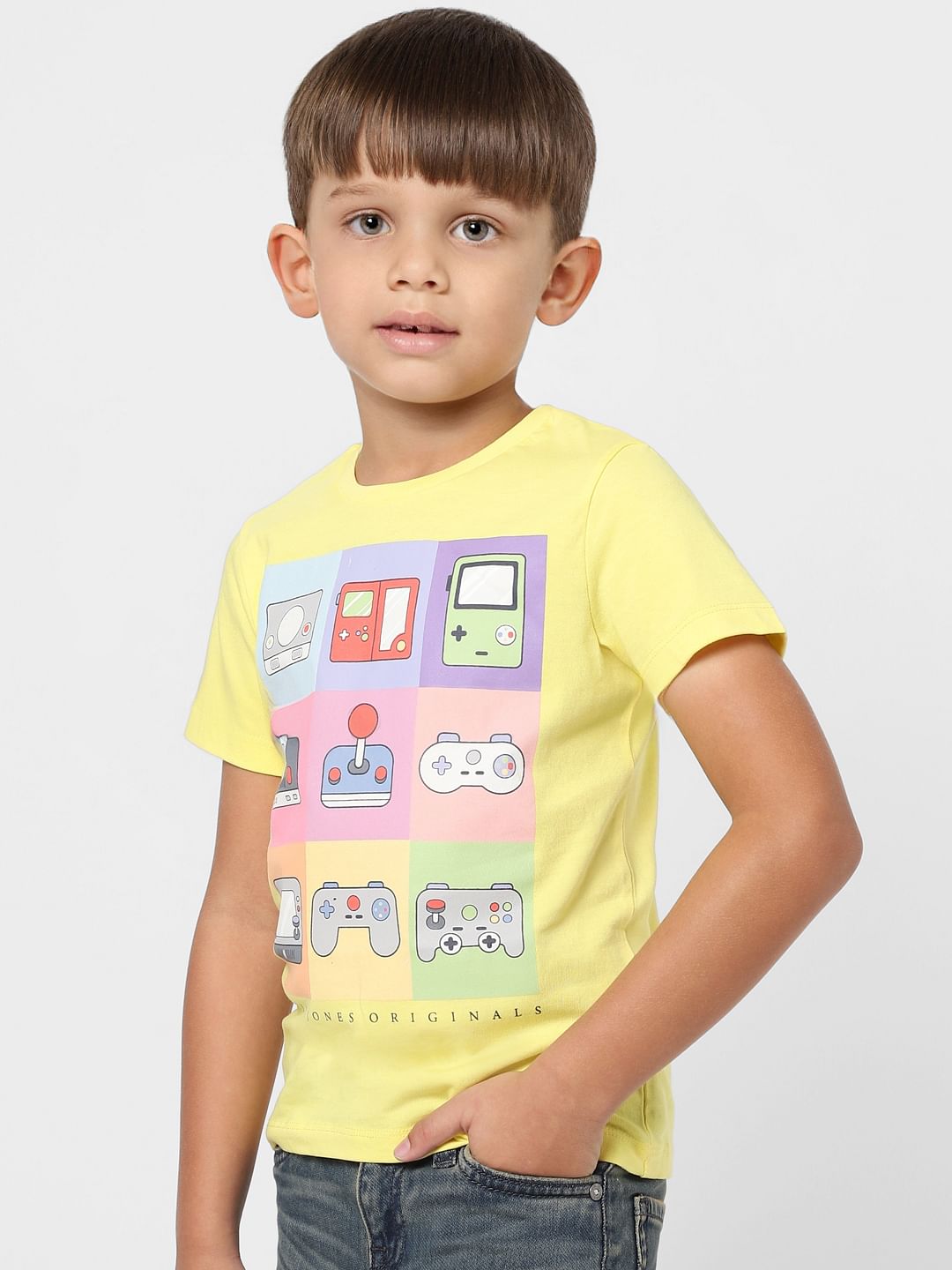 Boys Yellow Graphic Print Crew Neck T-shirt