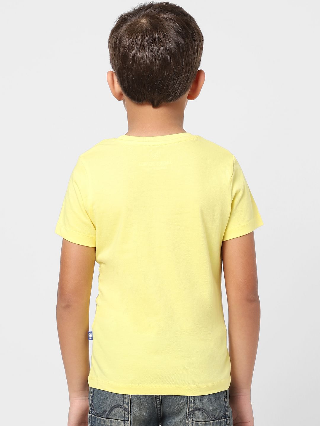 Boys Yellow Graphic Print Crew Neck T-shirt