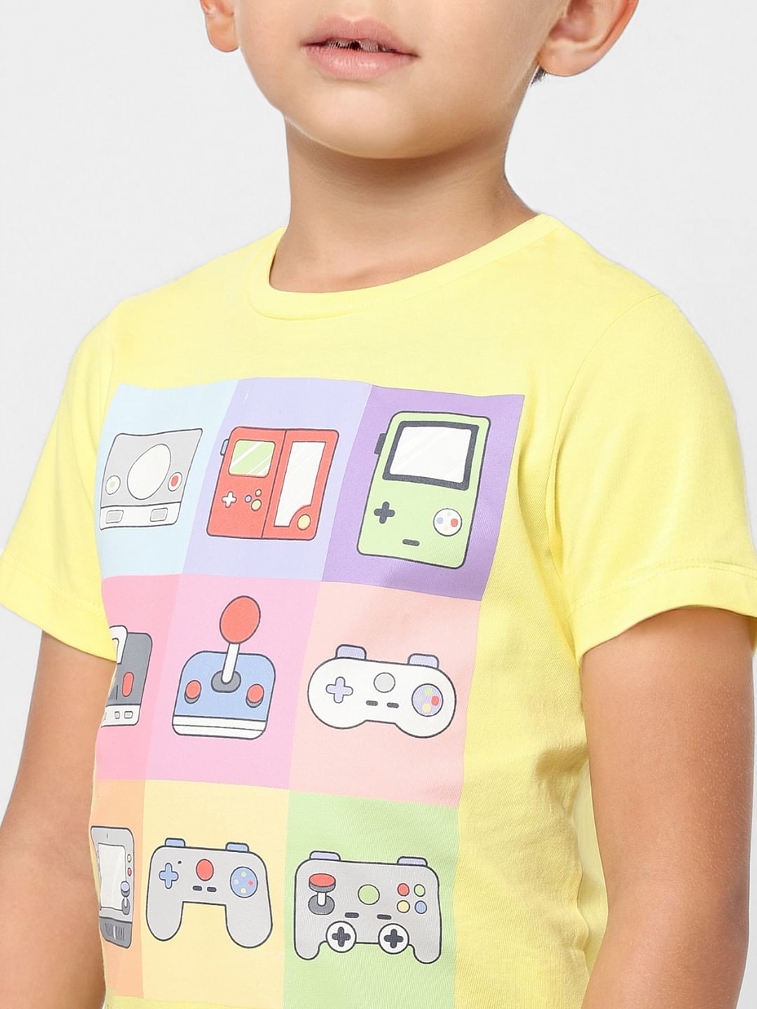 Boys Yellow Graphic Print Crew Neck T-shirt