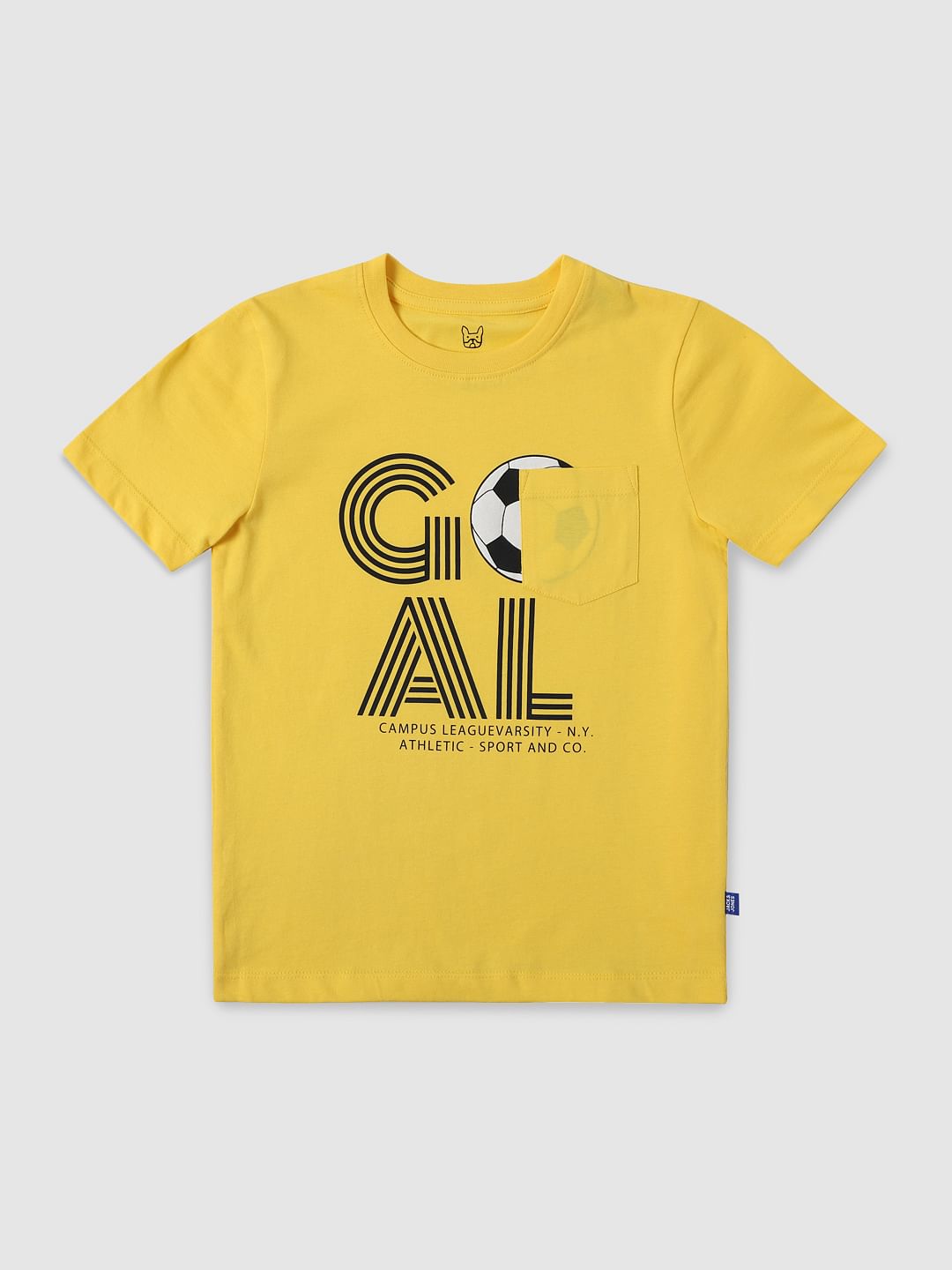 Boys Yellow Goal Print Crew Neck T-shirt