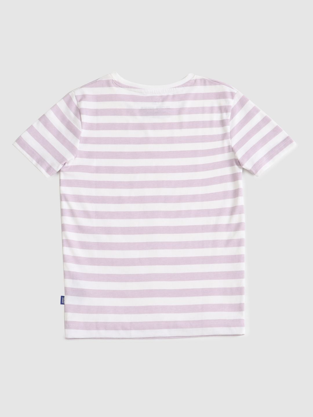 Boys Pink Striped Slogan Print Crew Neck T-shirt