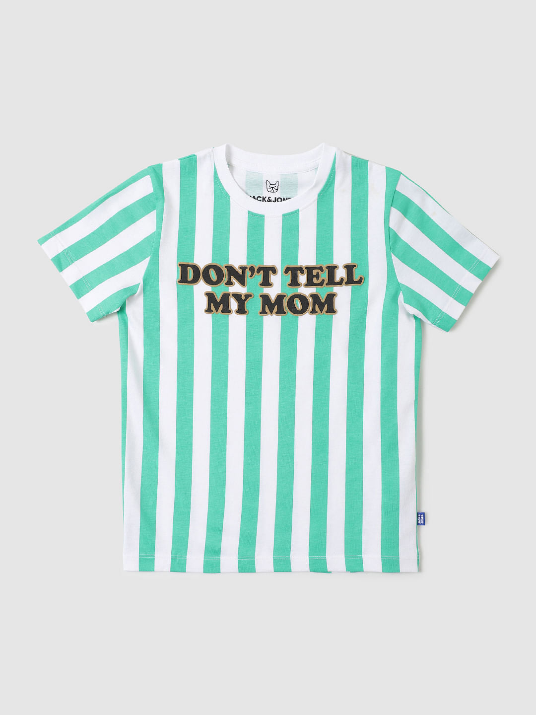 Boys Green Striped Crew Neck T-shirt