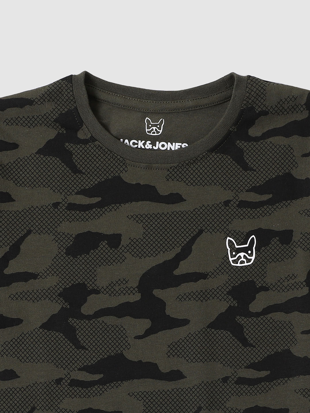 Boys Green Camo Print Crew Neck T-shirt