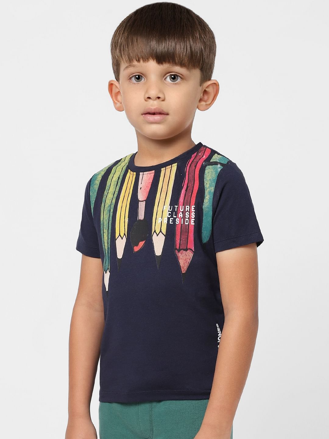 Boys Blue Pencil Graphic Print Crew Neck T-shirt