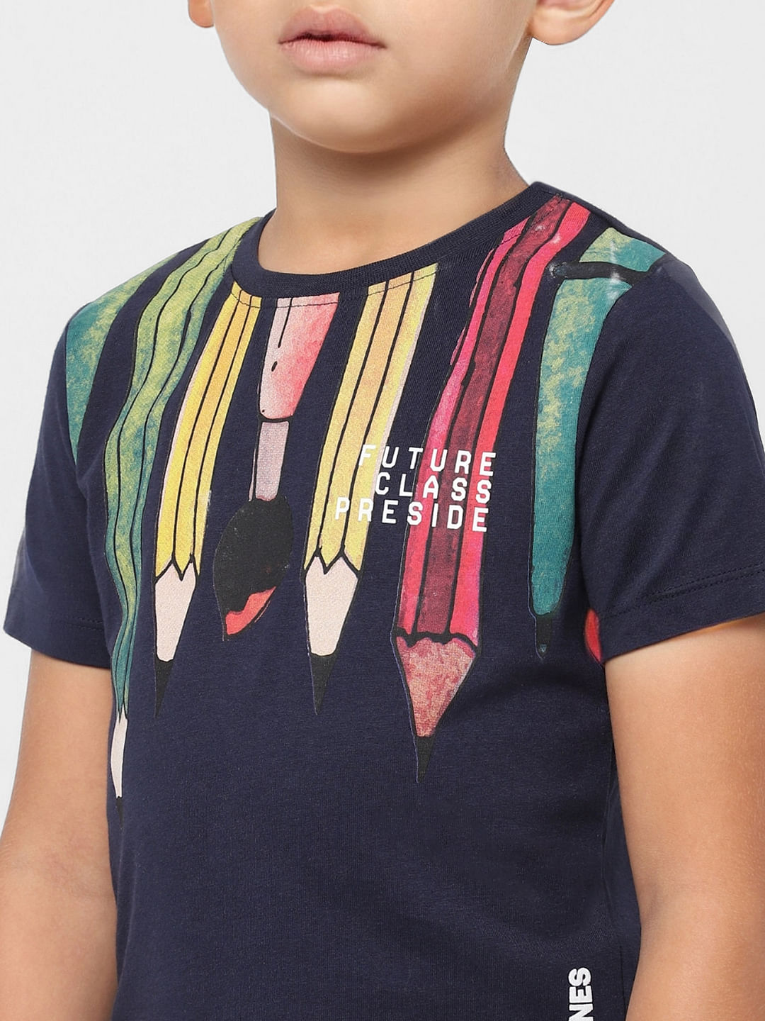 Boys Blue Pencil Graphic Print Crew Neck T-shirt