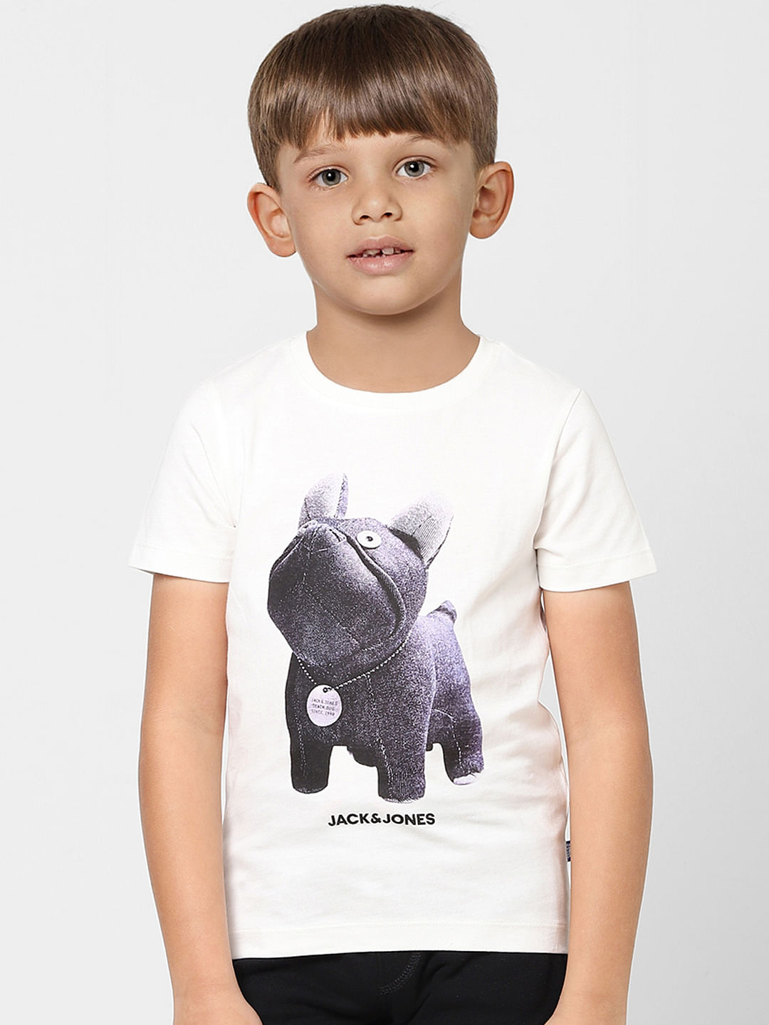 Boys White Graphic Print Crew Neck T-shirt