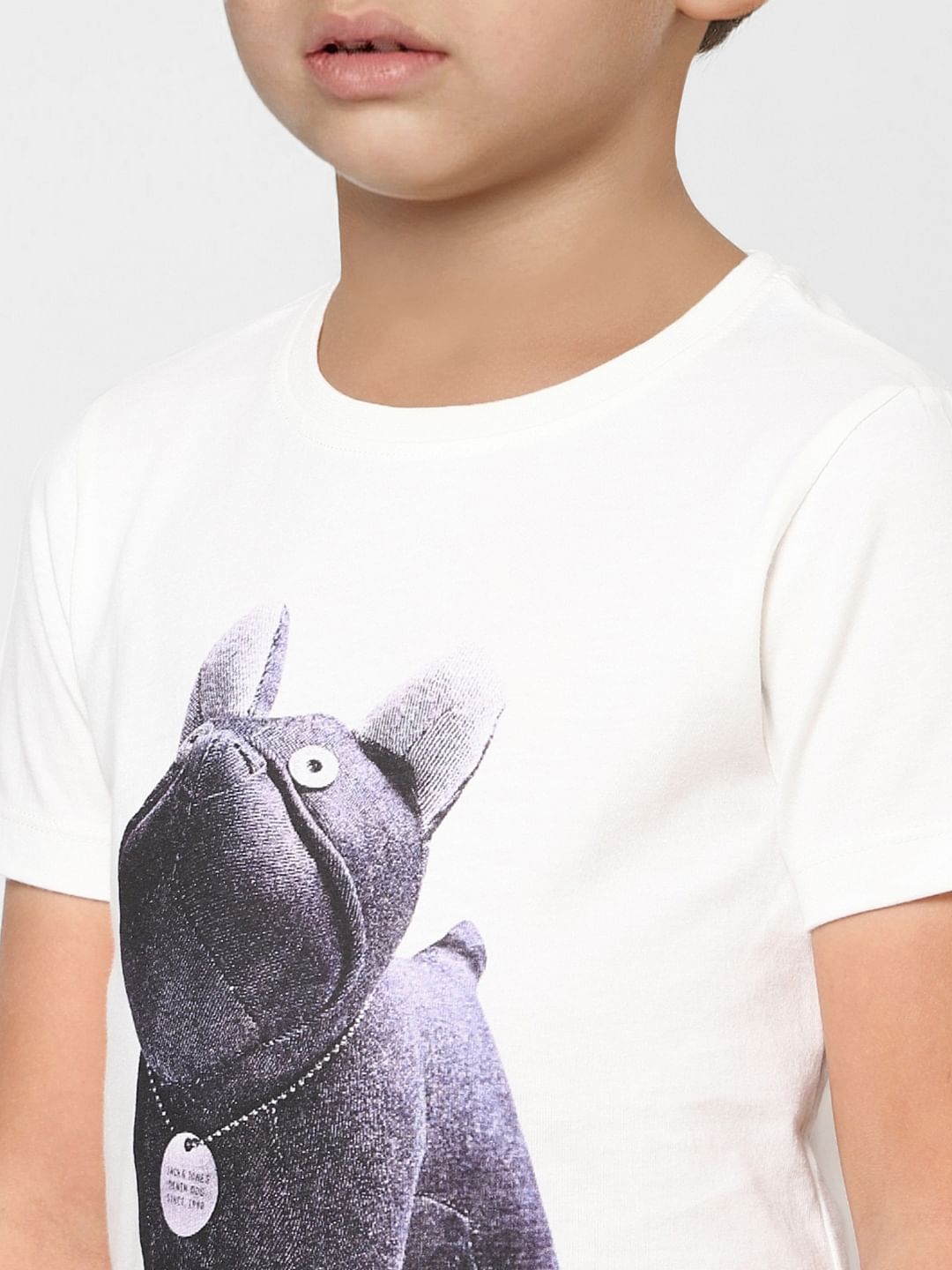 Boys White Graphic Print Crew Neck T-shirt