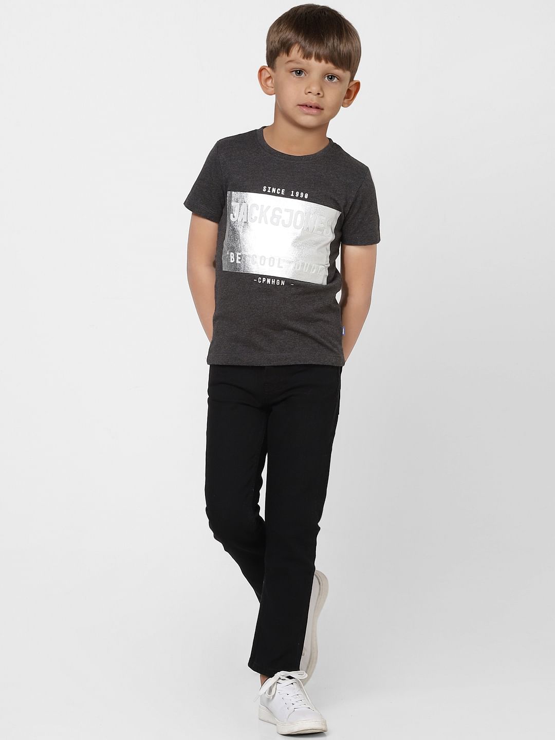 Boys Dark Grey Graphic Logo Print Crew Neck T-shirt