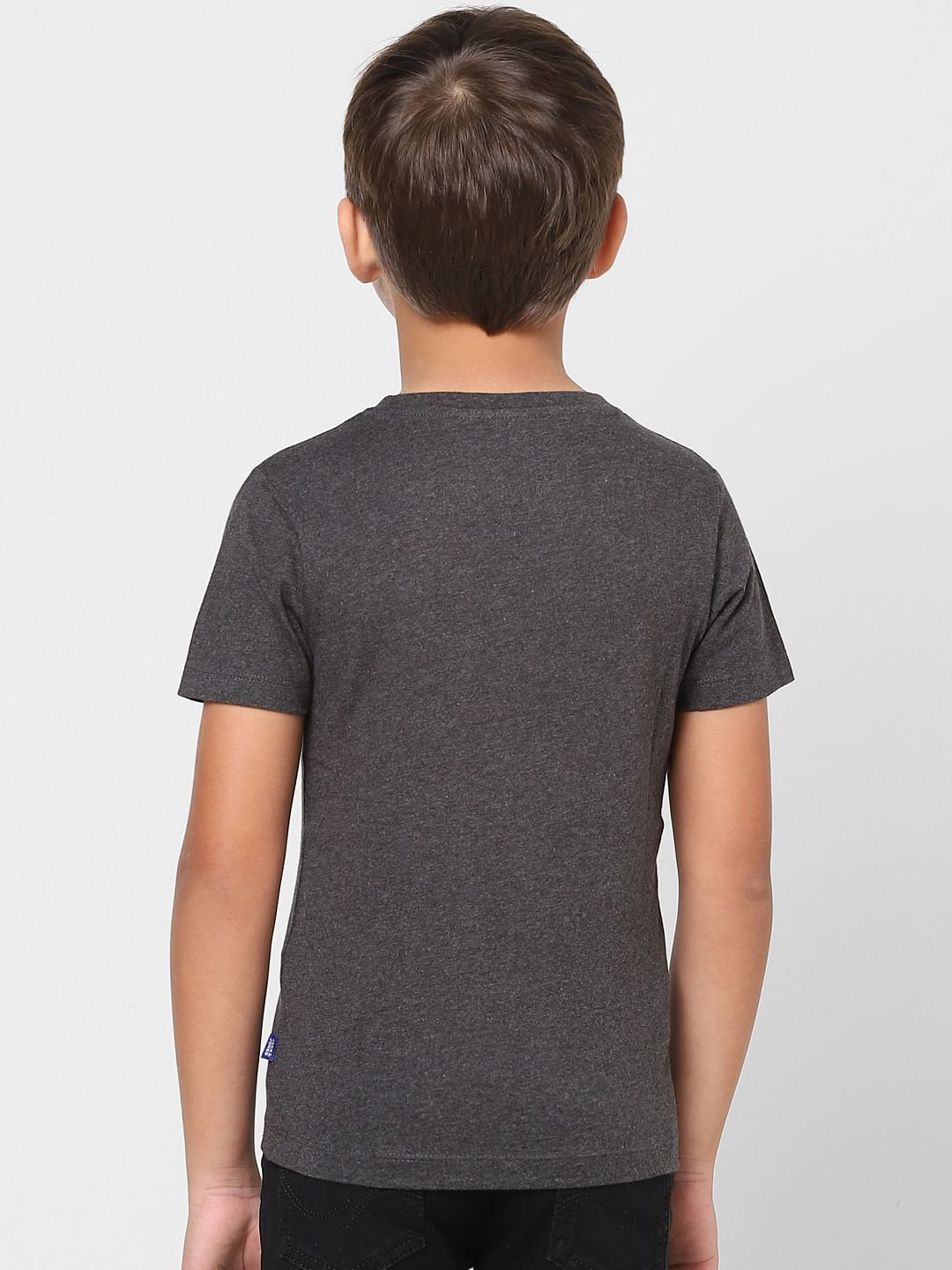 Boys Dark Grey Graphic Logo Print Crew Neck T-shirt
