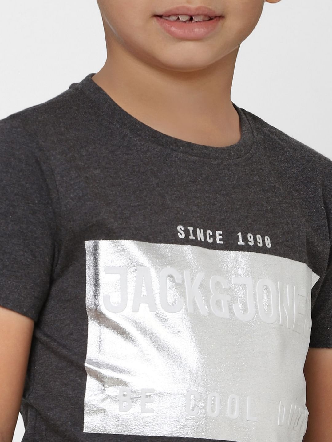 Boys Dark Grey Graphic Logo Print Crew Neck T-shirt