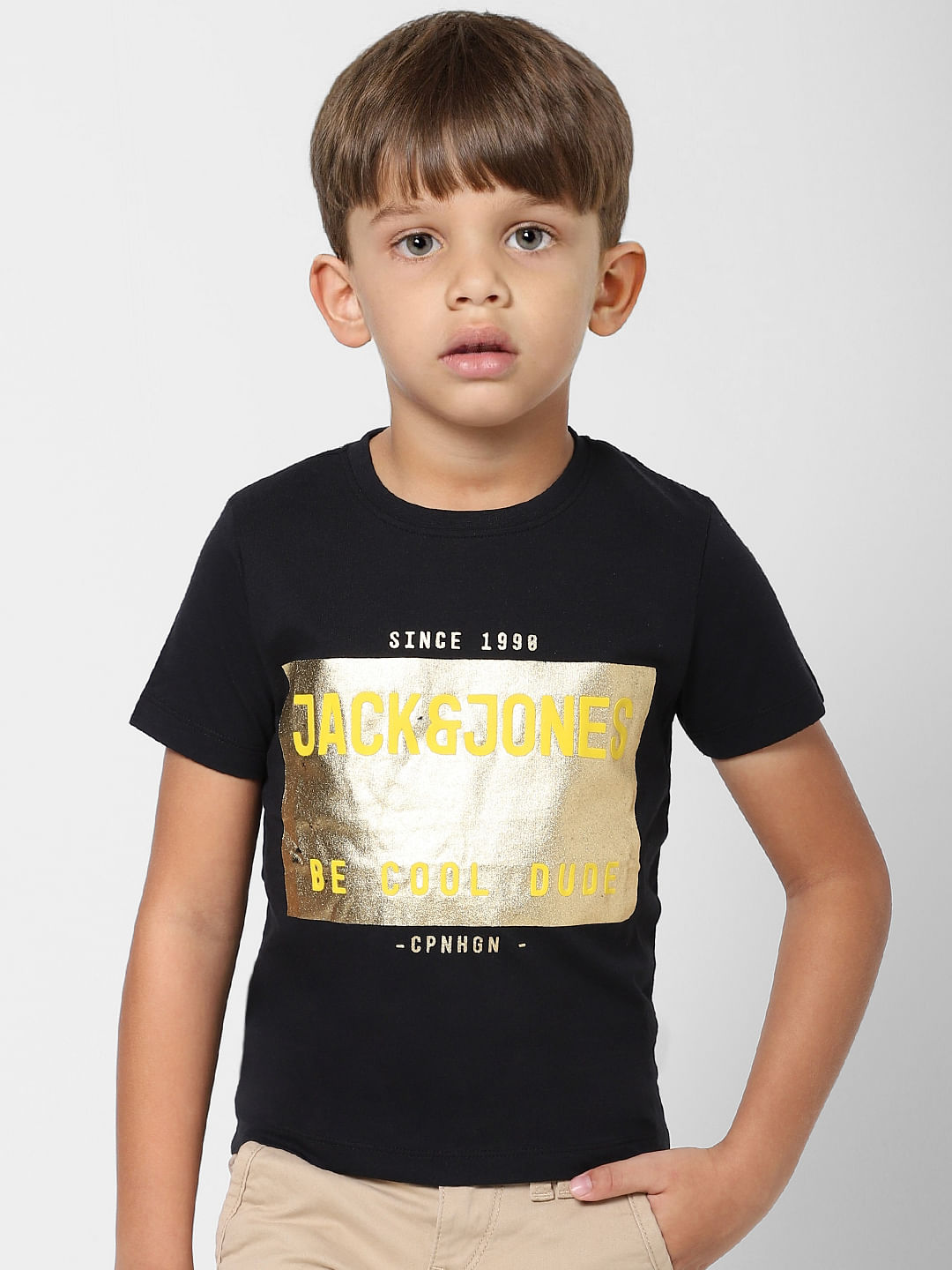 Boys Black Graphic Logo Print Crew Neck T-shirt