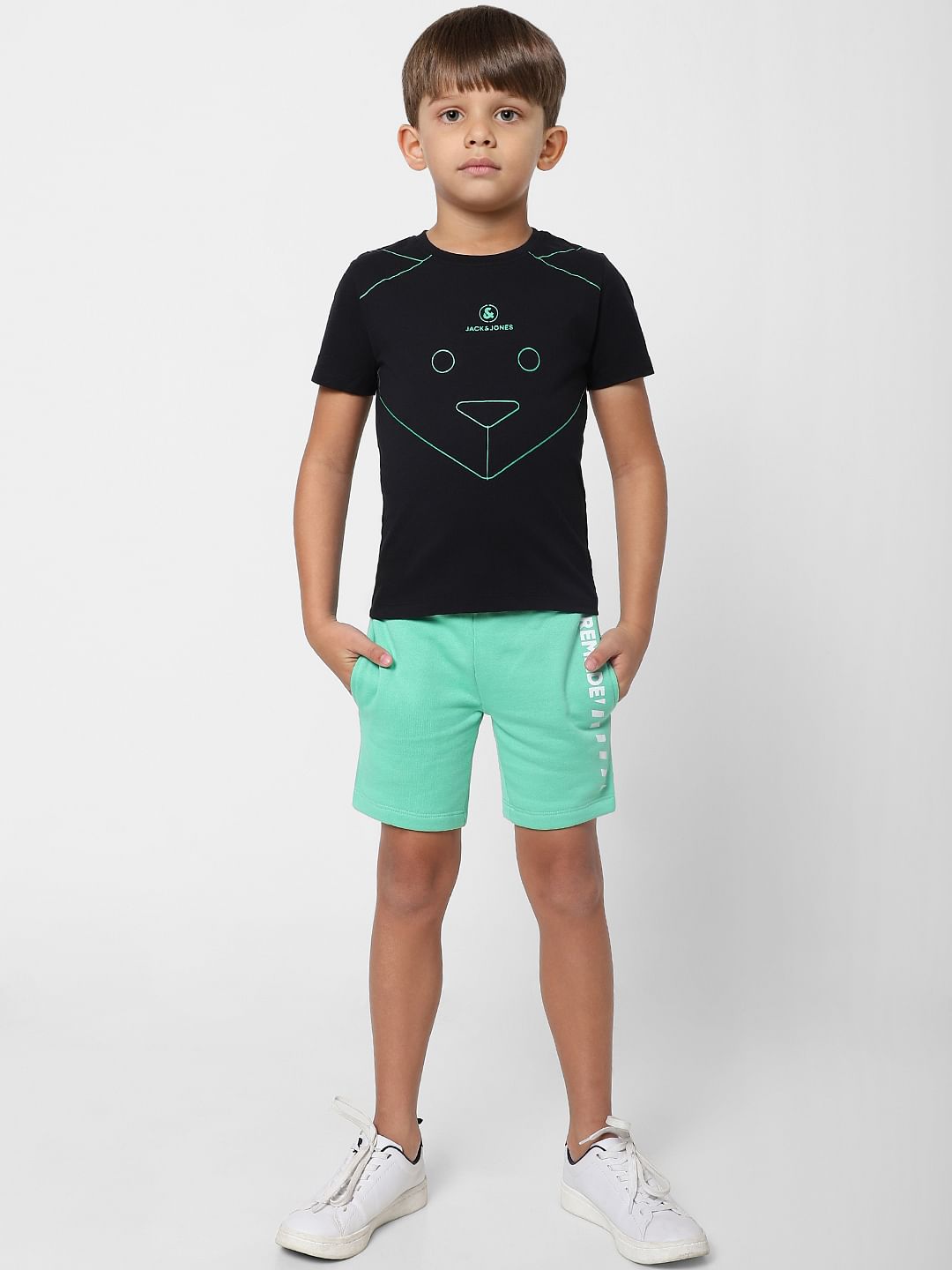 Boys Black Graphic Print Crew Neck T-shirt