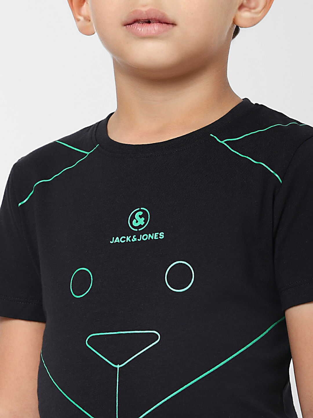 Boys Black Graphic Print Crew Neck T-shirt