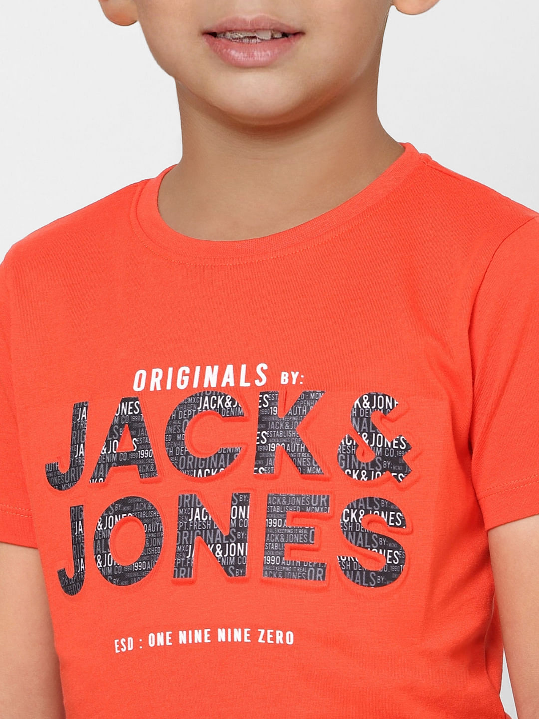 Boys Orange Logo Print Crew Neck T-shirt