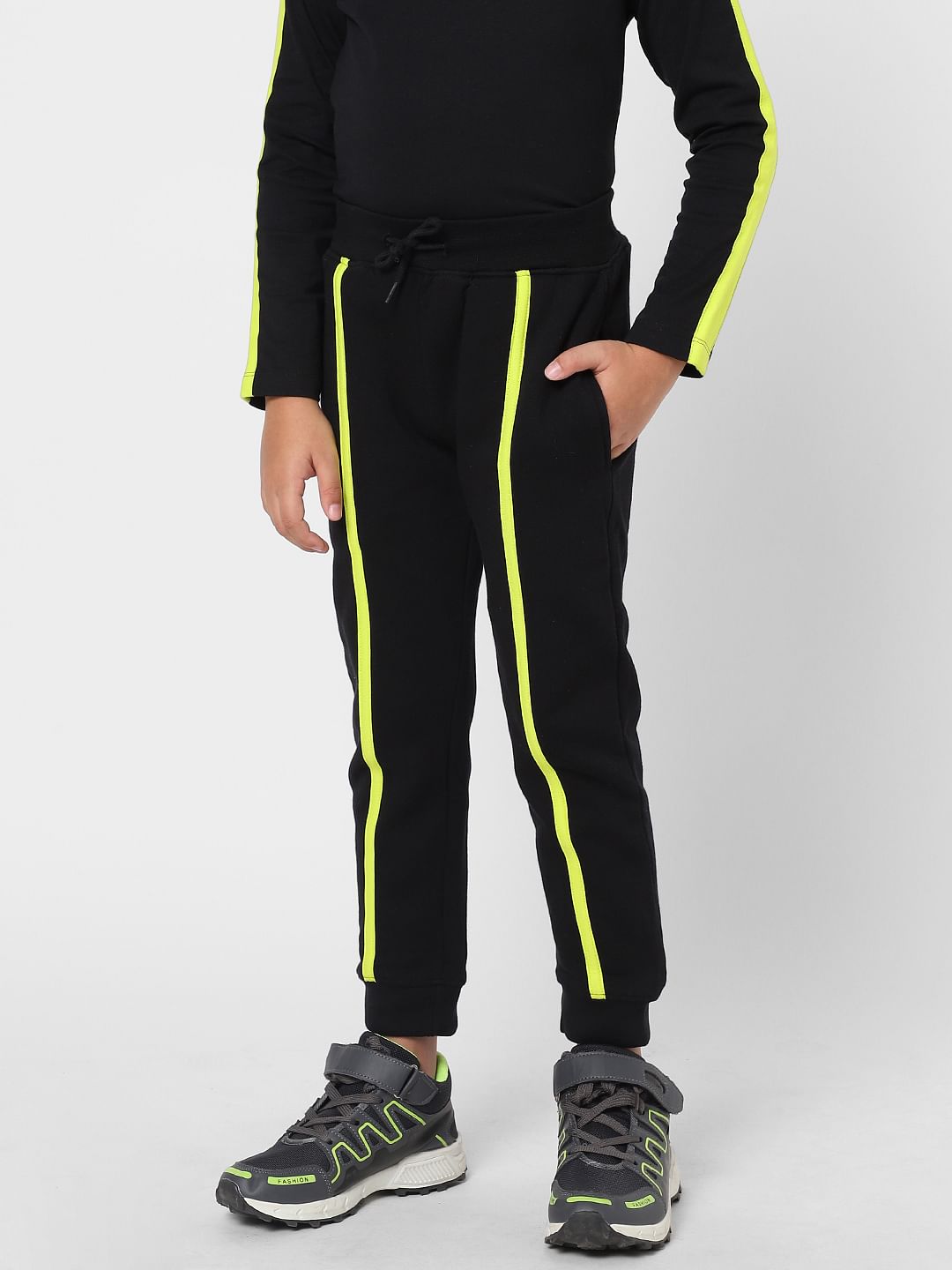 Boys Black Neon Tape Detail Crew Neck T-shirt