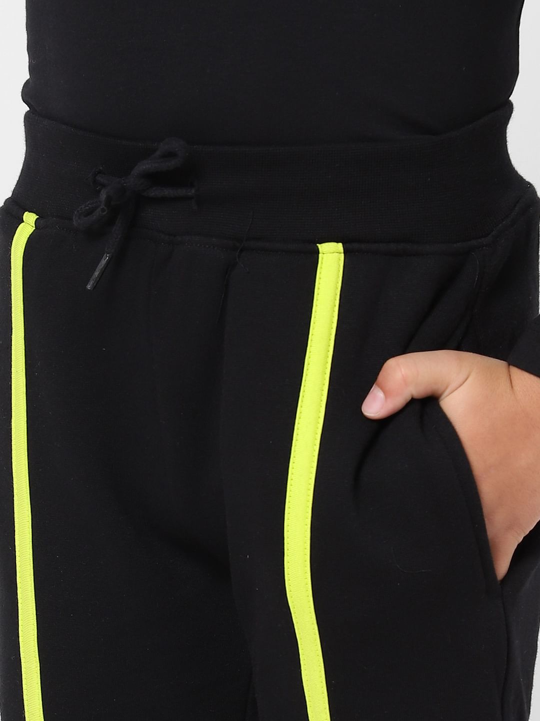 Boys Black Neon Tape Detail Crew Neck T-shirt