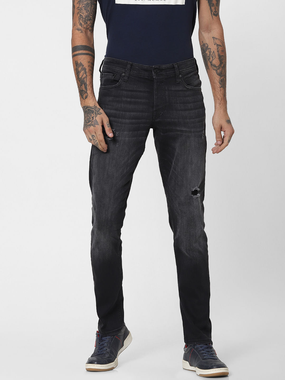Black Low Rise Glenn Ripped Slim Fit Jeans