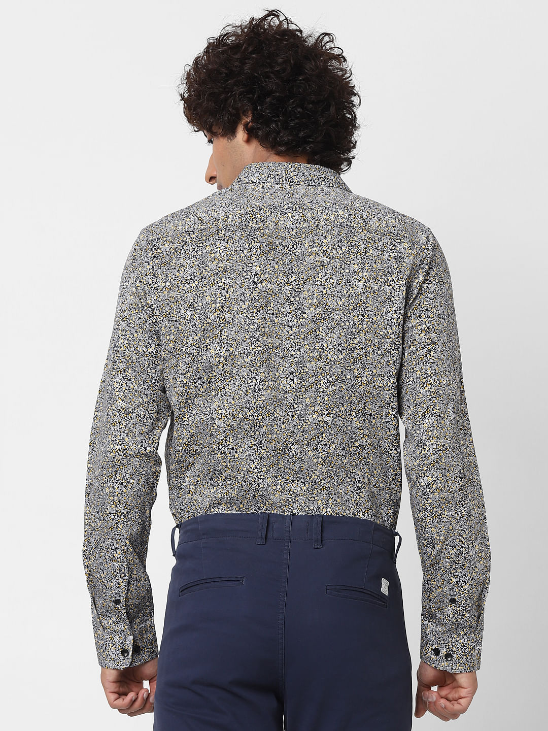 Navy Blue Full Sleeves All Over Print Slim Fit Shirt