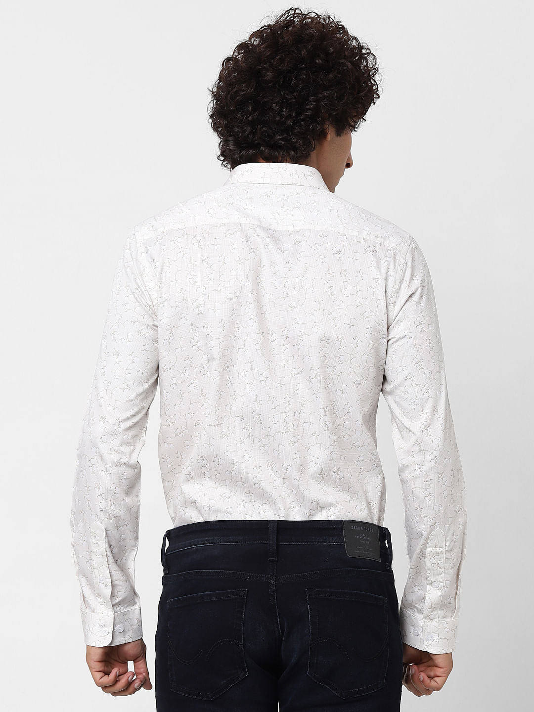 White Full Sleeves All Over Print Slim Fit Shirt