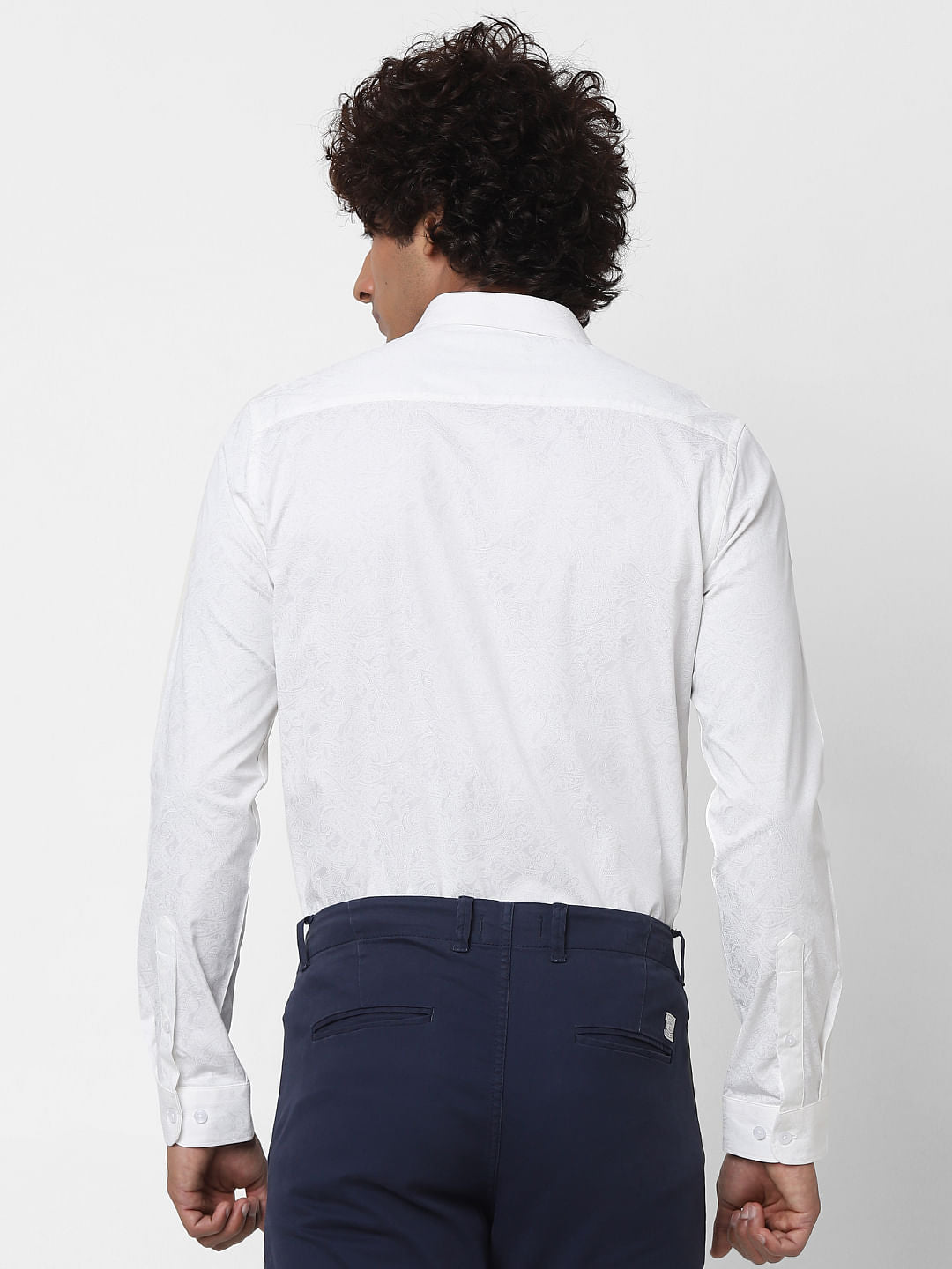 White Full Sleeves All Over Print Slim Fit Shirt