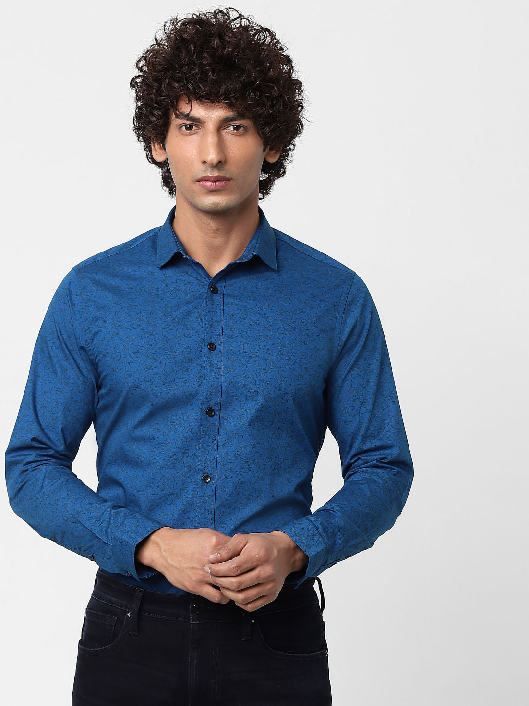 Blue Full Sleeves All Over Print Slim Fit Shirt