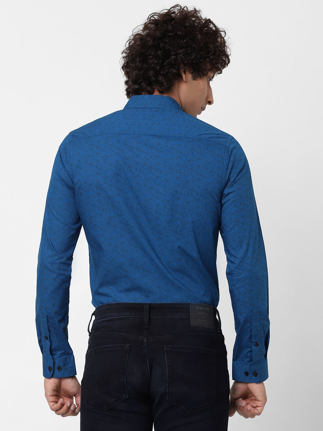 Blue Full Sleeves All Over Print Slim Fit Shirt