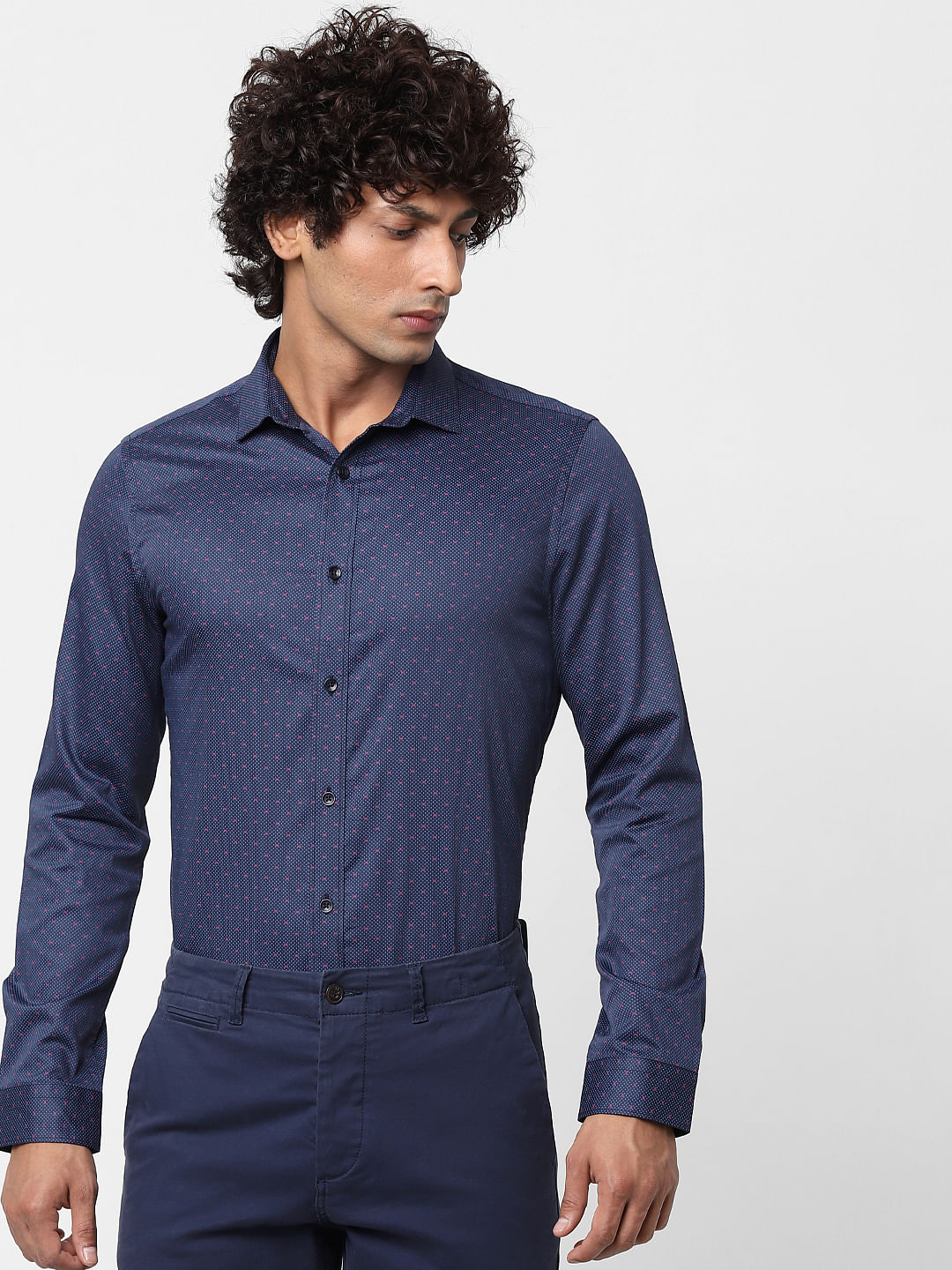 Blue Full Sleeves All Over Print Print Slim Fit Shirt